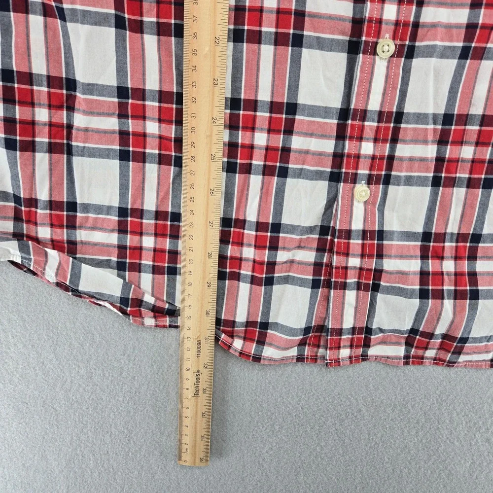Banana Republic Plaid Untucked Fit Button Down Shirt Red White Blue Cotton XL
